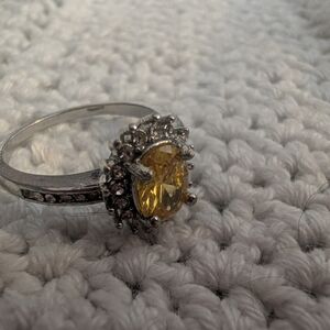 Yellow Oval Crystal Halo Ring for Women